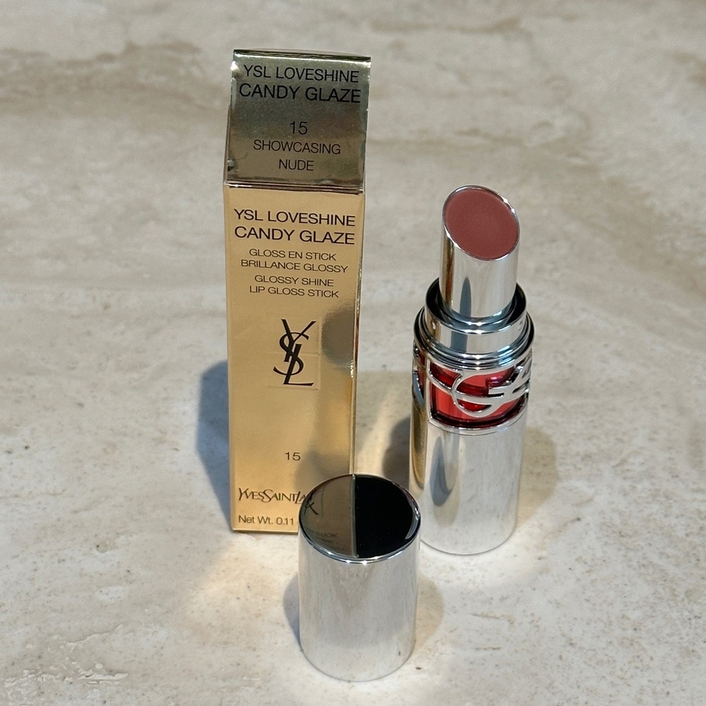 YSL Rouge Volupte Candy Glaze - Shade 15 Showcasing Nude